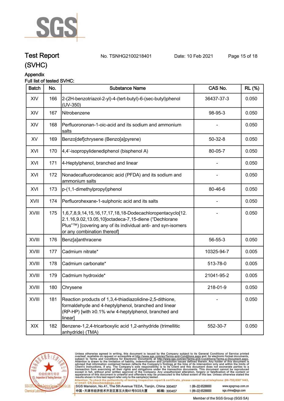 REACH211项检测报告-天津泰达清洁质料有限公司